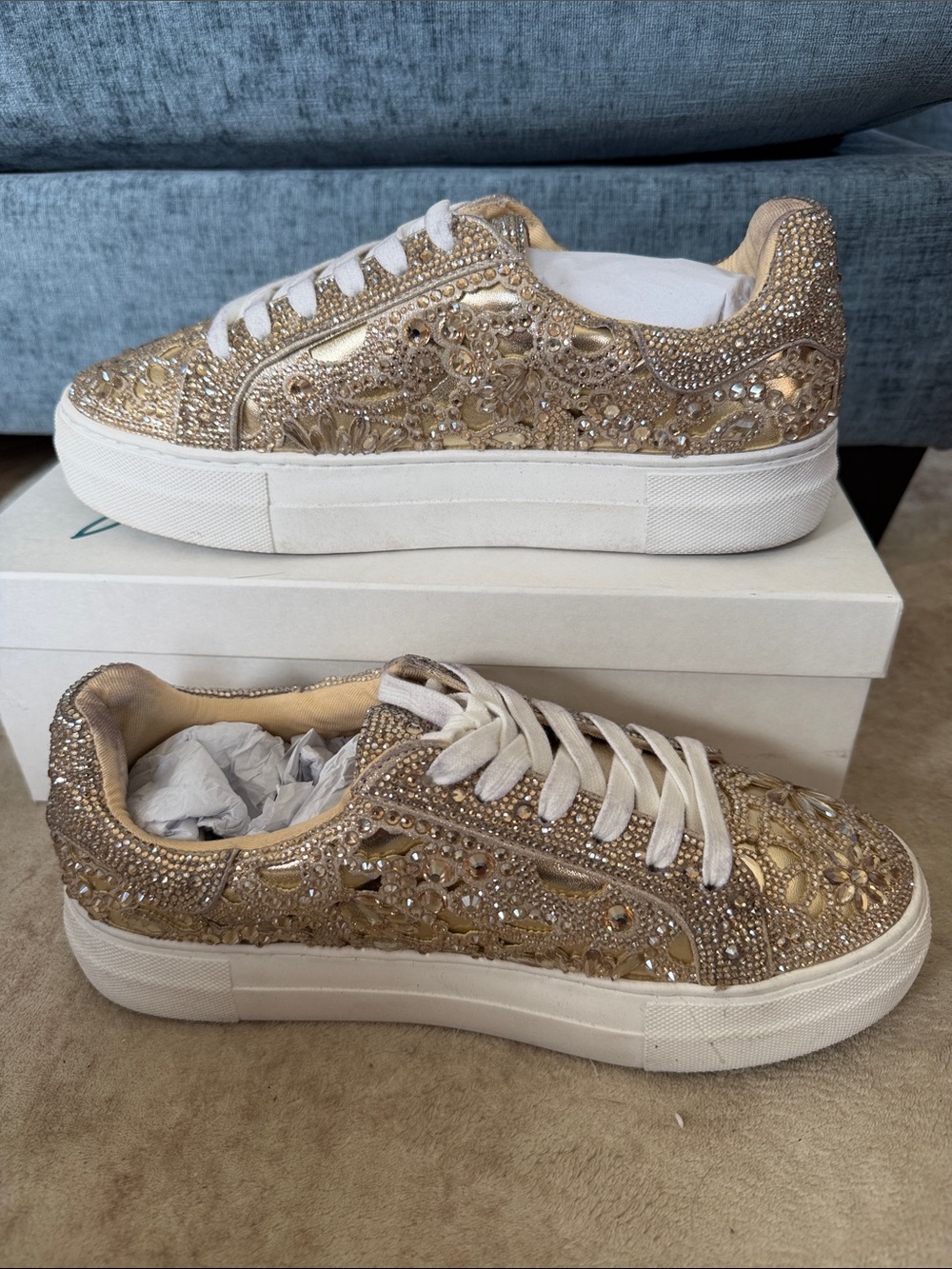 Betsey Johnson Rose Gold Crystal Embellished Sneakers - Picture 2 of 10